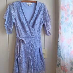 Francesca's Periwinkle Blue Lace Wrap Mini Dress